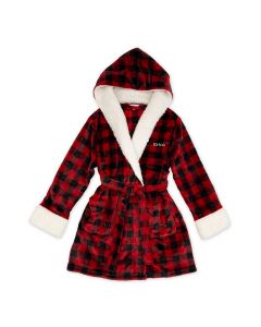Women’s Personalized Embroidered Fluffy Plush Robe With Hood - Buffalo Plaid