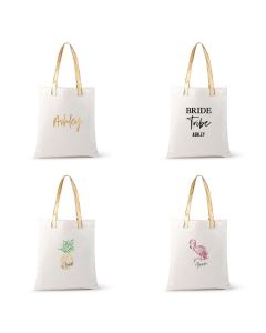 Personalized Cotton Canvas Fabric Tote Bag With Gold Strap