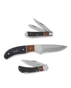 Personalized Wood Inlayed Handle Knife Set - Monogram Engraved