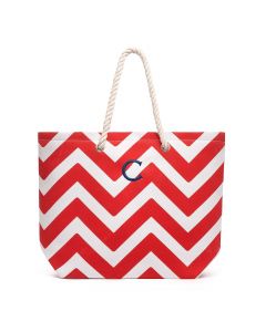 Personalized Extra-Large Cabana Canvas Fabric Tote Bag - Red Chevron