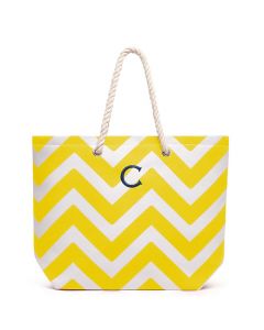 Personalized Extra-Large Cabana Canvas Fabric Tote Bag - Yellow Chevron