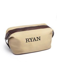 Personalized Men’s Travel Toiletry Bag - Light Brown Canvas
