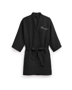 Women's Personalized Embroidered Waffle Spa Robe - Black
