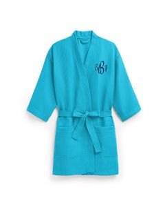 Women's Personalized Embroidered Waffle Spa Robe - Turquoise / Blue
