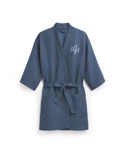 Women's Personalized Embroidered Waffle Spa Robe - Navy