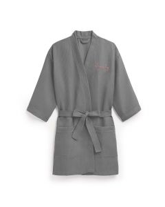 Women's Personalized Embroidered Waffle Spa Robe - Grey