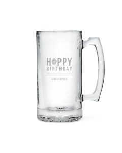 Personalized Large Glass Beer Mug – Hoppy Birthday Engraving