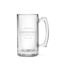 Personalized Large Glass Beer Mug – Established Groomsman And Best Man Engraving