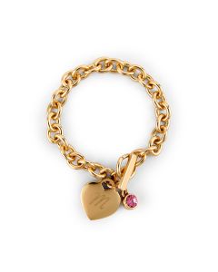 Personalized Gold Heart Charm Bracelet With Gemstone