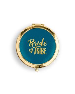 Personalized Engraved Faux Leather Compact Mirror - Bride Tribe