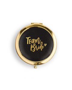 Personalized Engraved Faux Leather Compact Mirror - Team Bride