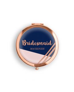 Personalized Engraved Bridal Party Pocket Compact Mirror - Retro Luxe Navy