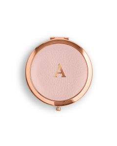 Personalized Engraved Faux Leather Compact Mirror - Initial Monogram