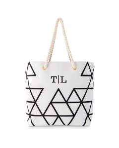Personalized Extra-Large Geo Cotton Fabric Canvas Tote Bag - Black On White