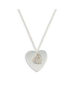 Personalized Silver Engraved Charm Necklace – Crystal Double Swing Heart