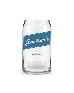 Personalized Can Shaped Drinking Glass – Vintage Cursive Print