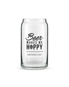 Personalized Can Shaped Drinking Glass – Beer Makes Me Hoppy Print
