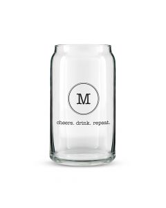 Personalized Can Shaped Drinking Glass – Circle Monogram Print