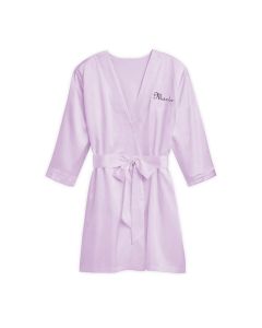 Women's Personalized Embroidered Satin Robe With Pockets - Lavender / Light Purple