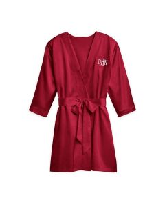 Women's Personalized Embroidered Satin Robe With Pockets - Ruby Red
