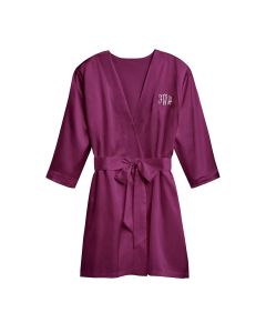 Women's Personalized Embroidered Satin Robe With Pockets - Plum Purple