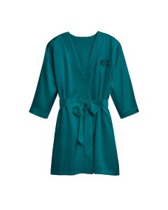 Women's Personalized Embroidered Satin Robe With Pockets - Hunter Green