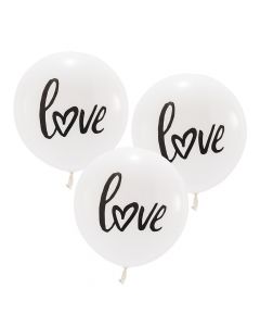 Large 17" White Round Wedding Balloons - Love - Set Of 3