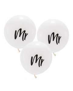 Large 17" White Round Wedding Balloons - Mr - Set Of 3