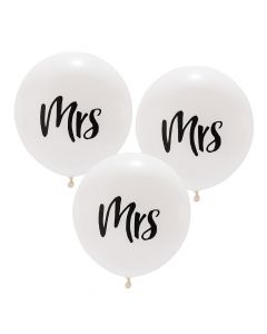 Large 17" White Round Wedding Balloons - Mrs - Set Of 3