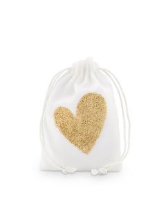 Gold Glitter Heart Muslin Drawstring Favor Bag - Small (pack of 12)