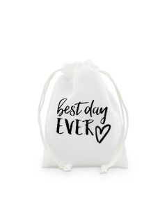 "best Day Ever" Print Muslin Drawstring Favor Bag - Small (pack of 12)