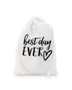"best Day Ever" Print Muslin Drawstring Favor Bag - Medium (pack of 12)