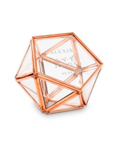 Small Glass Geometric Terrarium Style Ring Box - Modern Couple Etching