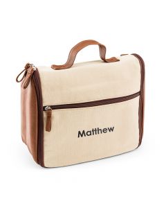 Personalized Men’s Hanging Travel Toiletry Bag - Light Brown Canvas
