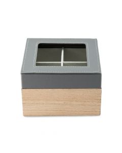 Wood And Faux Leather Keepsake Box With Glass Lid