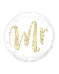 Mylar Foil Helium Party Balloon Wedding Decoration - White With Gold Mr. Glitter 