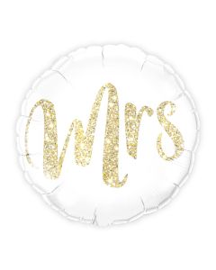 Mylar Foil Helium Party Balloon Wedding Decoration - White With Gold Mrs. Glitter