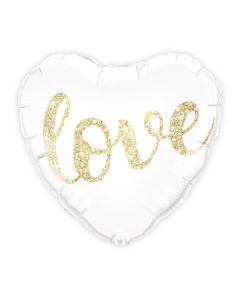 Mylar Foil Helium Party Balloon Wedding Decoration - White And Gold Love Glitter Heart 