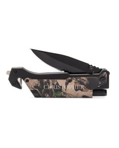 Personalized Camouflage Pocket Knife With Light - Serif Font