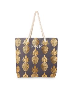 Personalized Extra-Large Cotton Canvas Fabric Beach Tote Bag - Gold Pineapple