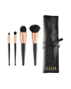 Personalized Makeup Brush Set & Travel Pouch - Black & Rose Gold