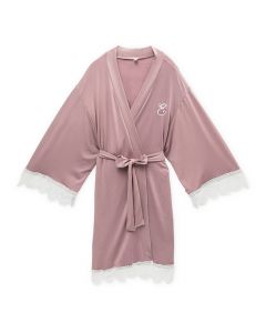 Women's Personalized Jersey Knit Robe With Lace Trim - Mauve