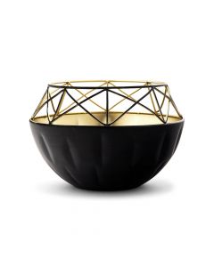Short Round Geo Metal Candle Holder - Black With Gold Interior