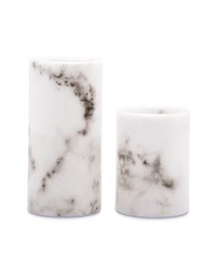 Artificial Flameless LED Pillar Candle Set Of 2 - White Marble