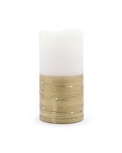 Artificial Flameless LED Pillar Candle - White & Gold Wire