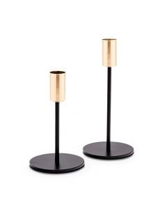 Modern Tiered Taper Candle Holders - Black & Gold - Set Of 2