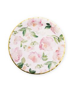 Large Round Disposable Paper Party Plates - Floral Garden Party - Set Of 8