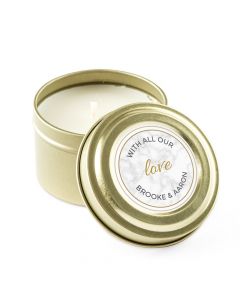 Personalized Gold Tin Candle Wedding Favor - Geo Marble 3oz