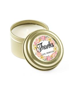 Personalized Gold Tin Candle Wedding Favor - Modern Floral 3oz