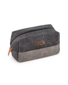 Personalized Men's Travel Toiletry Bag - Black & Gray Canvas